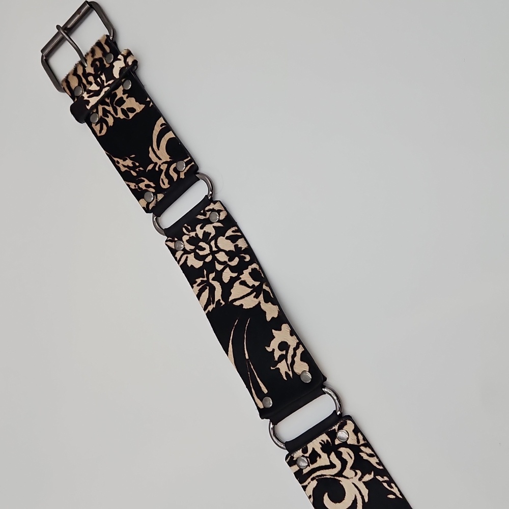 Genuine Leather Belt Suede Black Cream 39" Metal Buckle - Picture 7 of 14